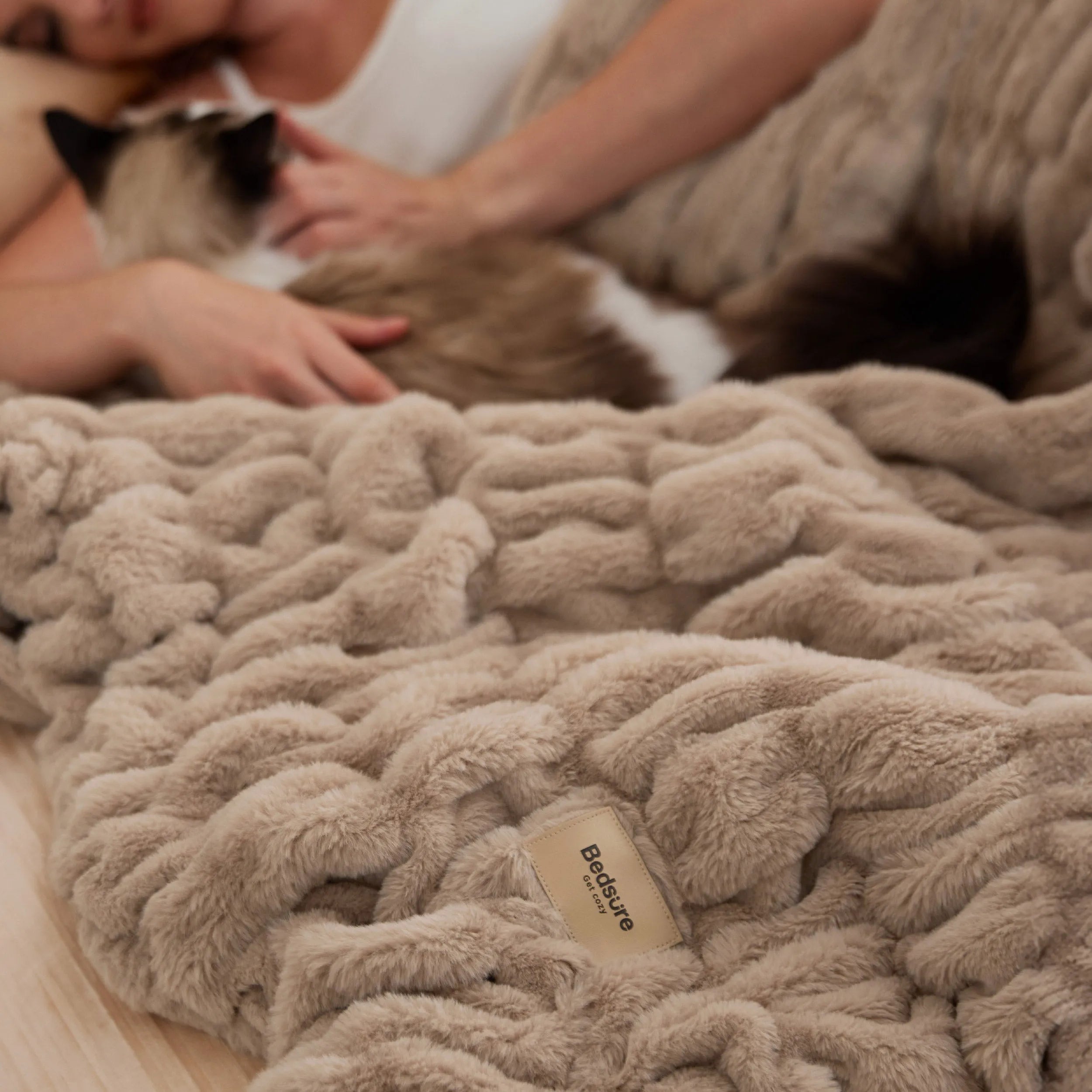 Double-Sided Faux Fur Ruched Throw Blanket