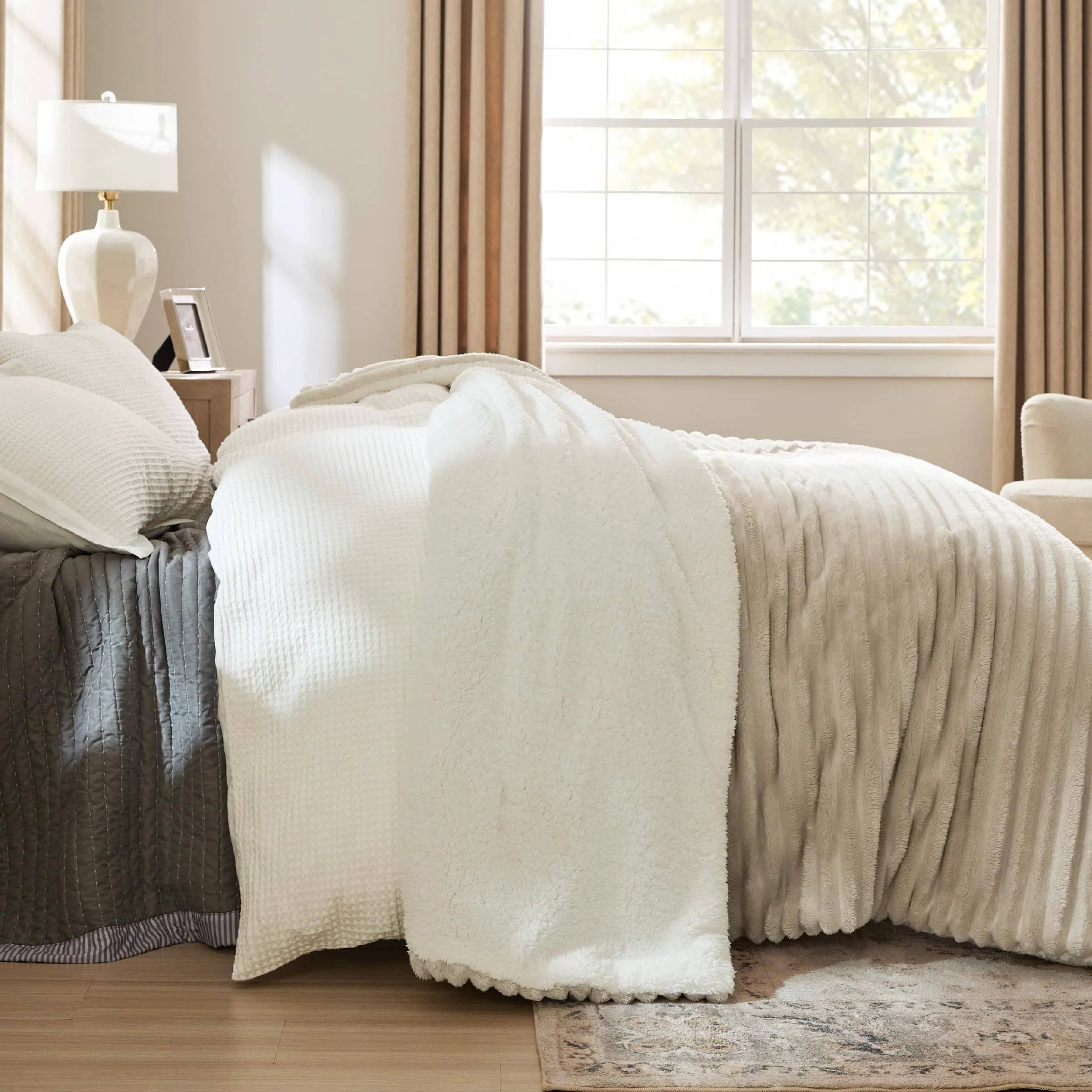 Jacquard Striped Shaggy Sherpa Blanket