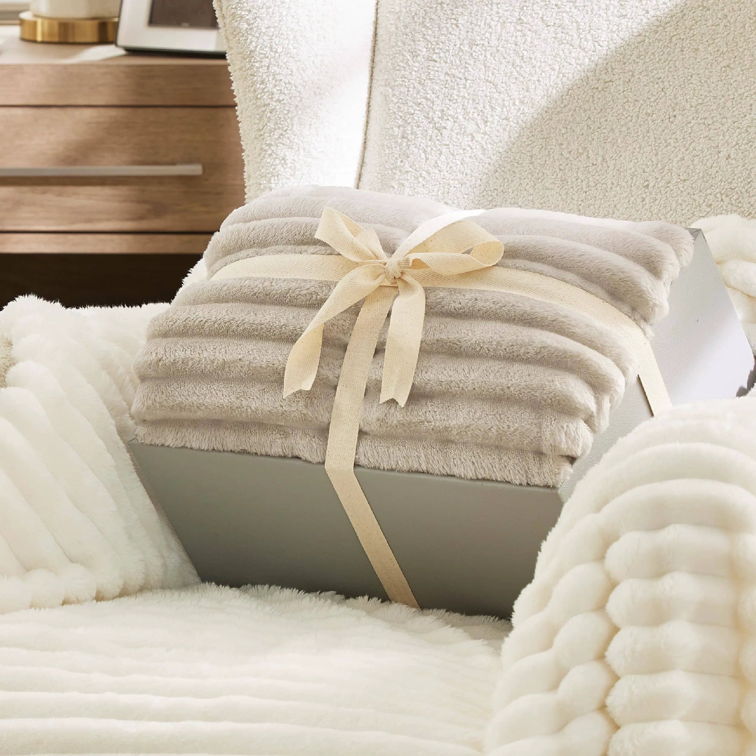 Jacquard Striped Shaggy Sherpa Blanket