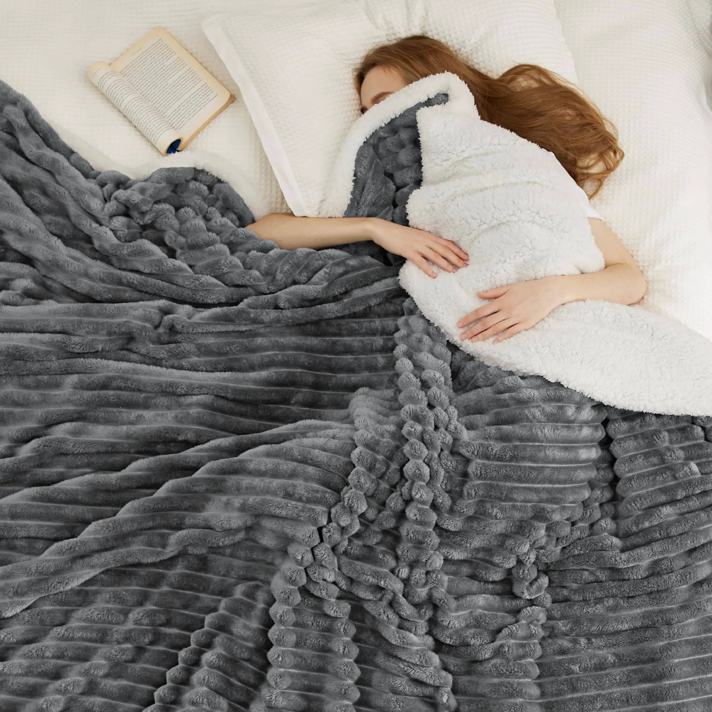 Jacquard Striped Shaggy Sherpa Blanket