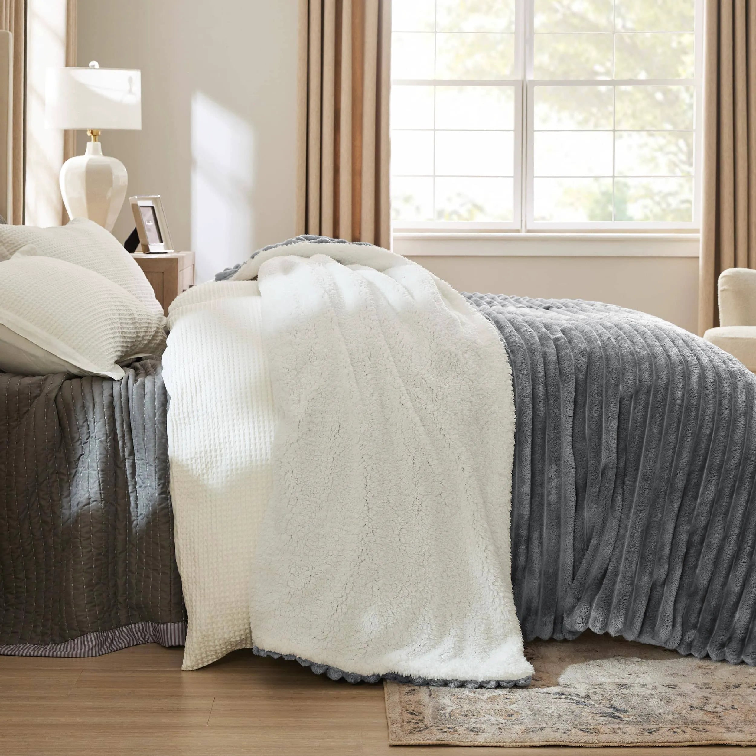Jacquard Striped Shaggy Sherpa Blanket
