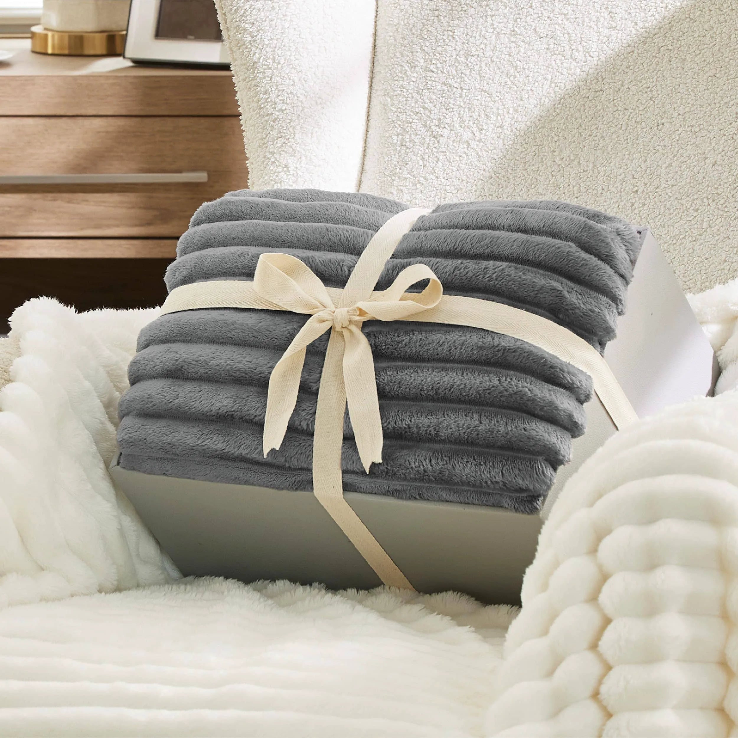 Jacquard Striped Shaggy Sherpa Blanket