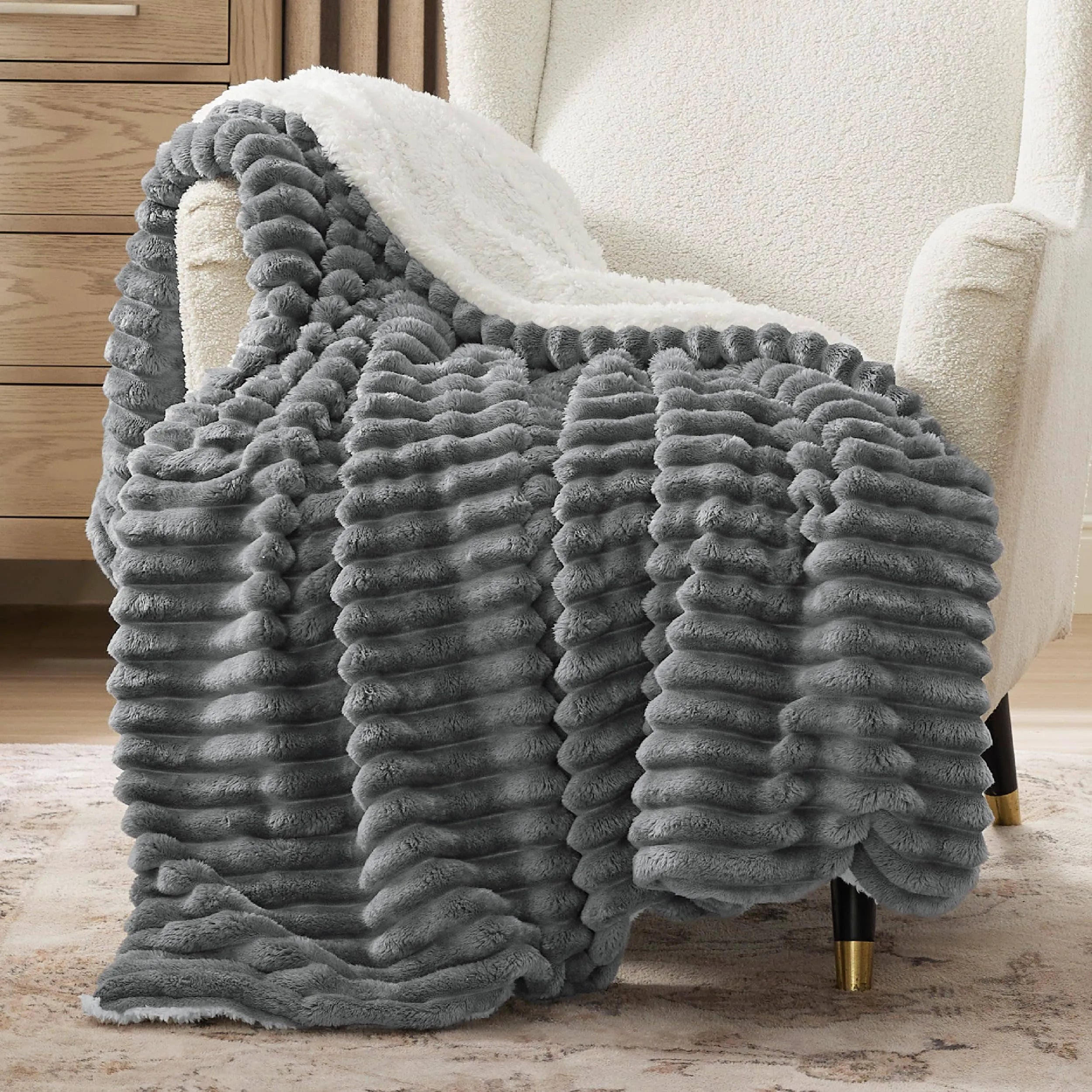 Jacquard Striped Shaggy Sherpa Blanket