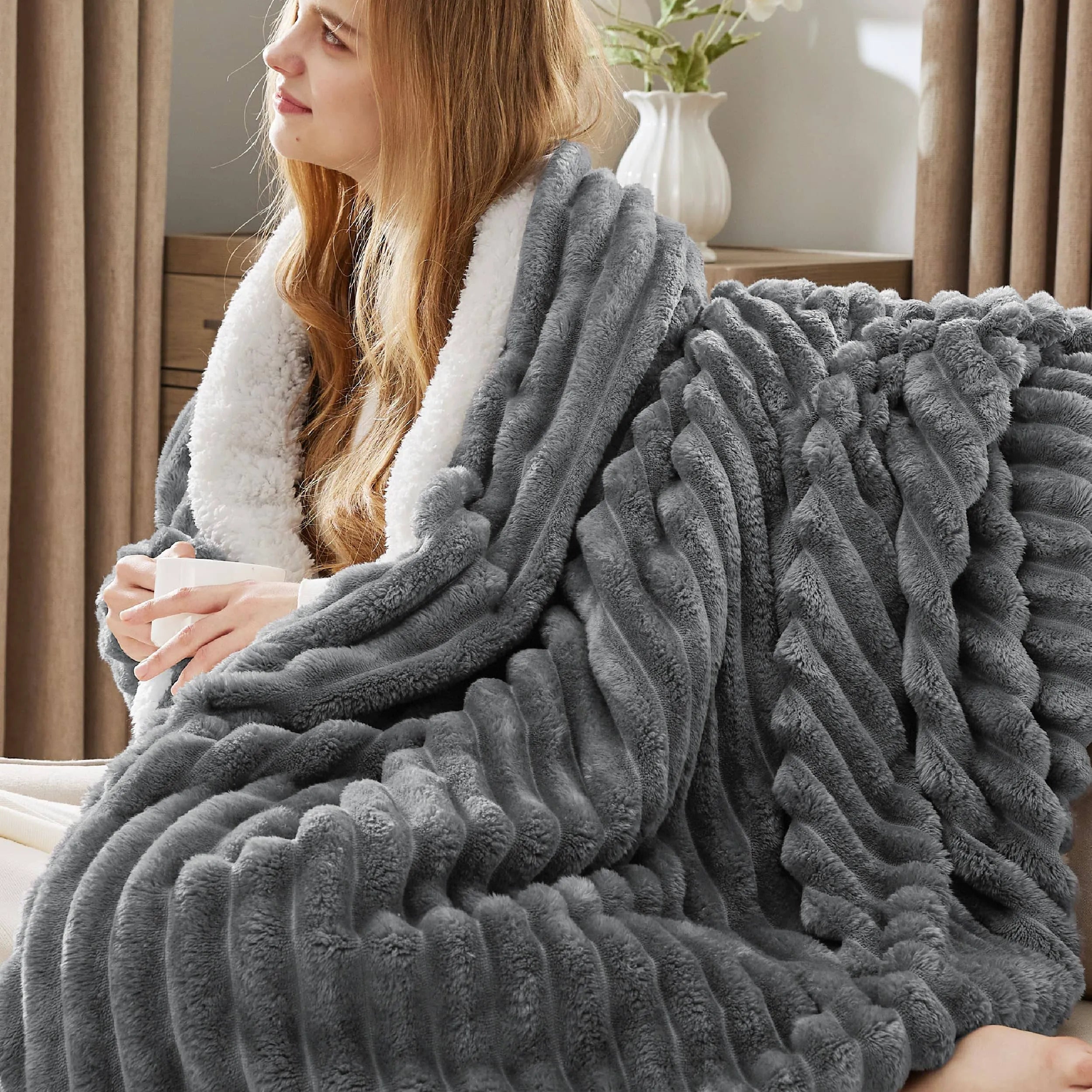 Jacquard Striped Shaggy Sherpa Blanket
