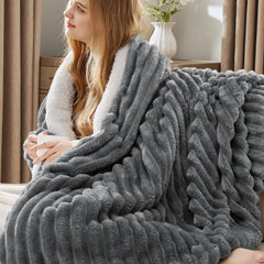 Jacquard Striped Shaggy Sherpa Blanket