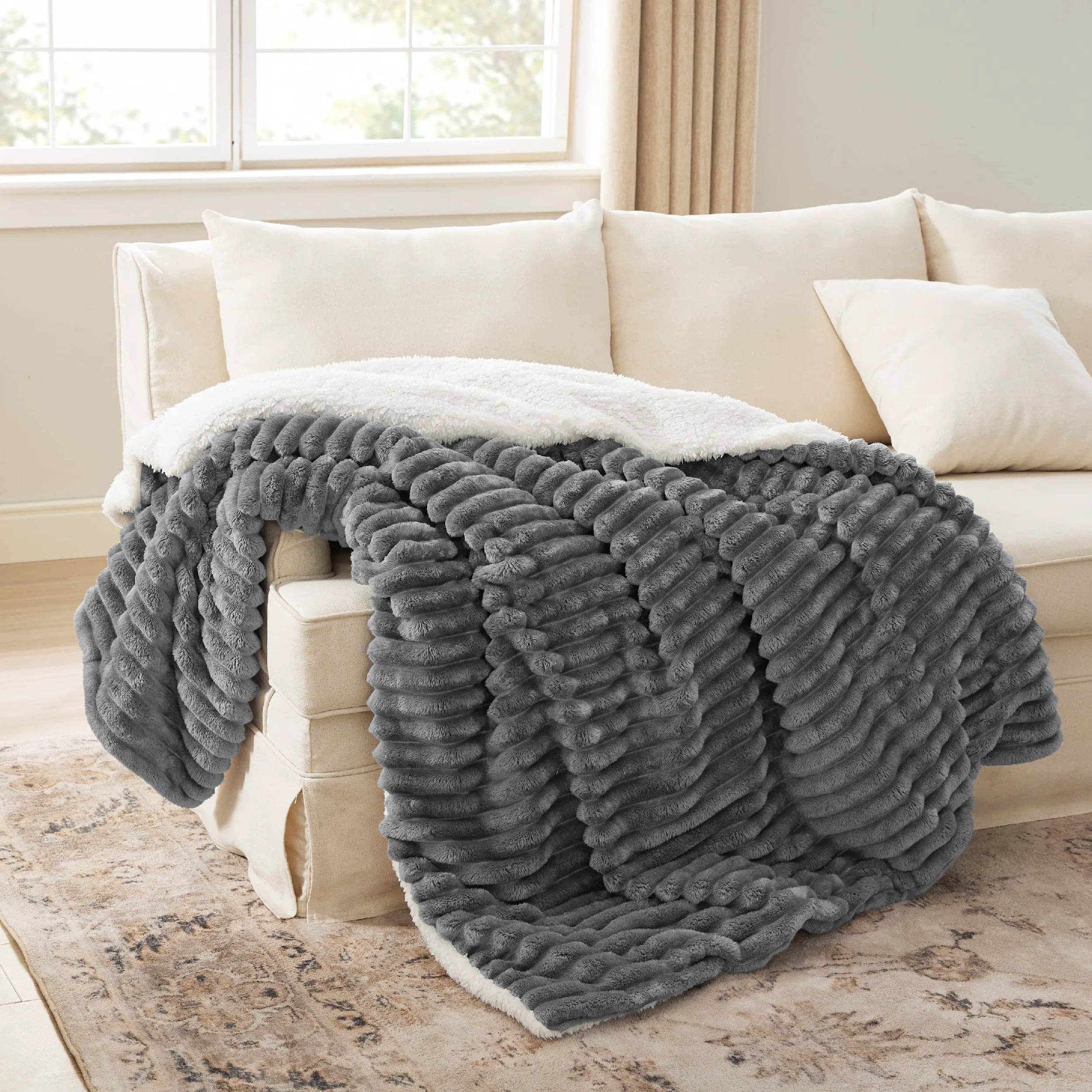 Jacquard Striped Shaggy Sherpa Blanket