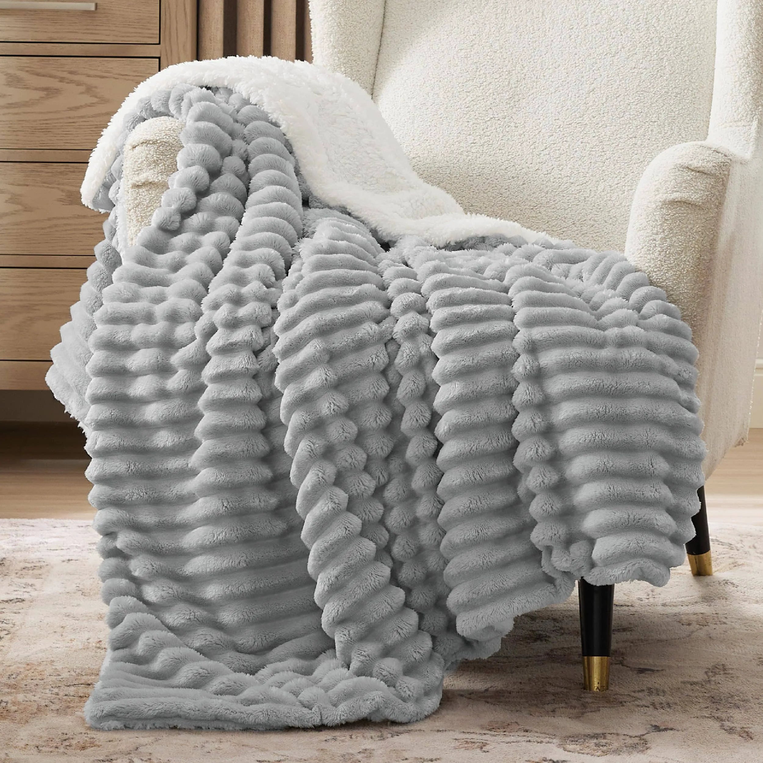 Jacquard Striped Shaggy Sherpa Blanket