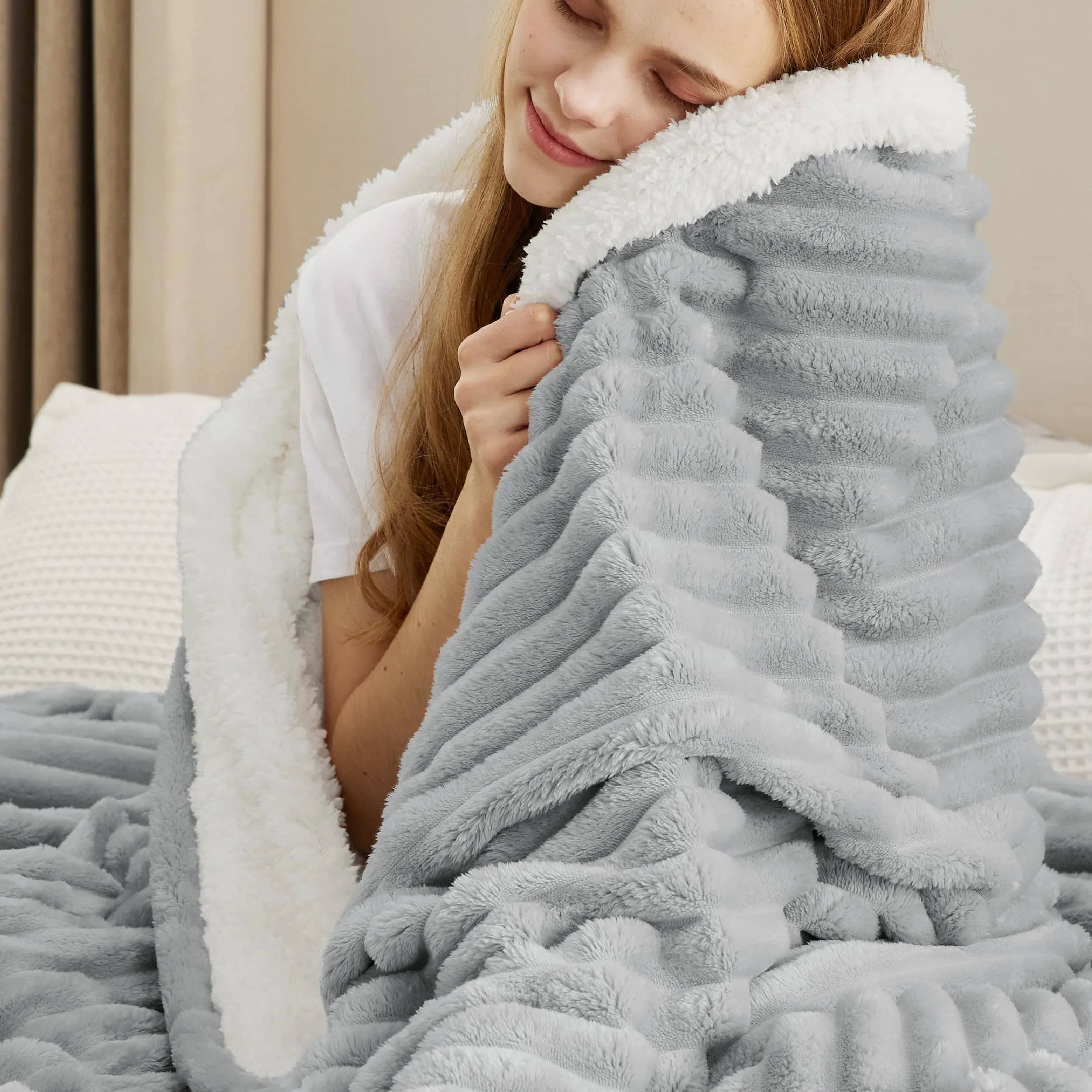 Jacquard Striped Shaggy Sherpa Blanket