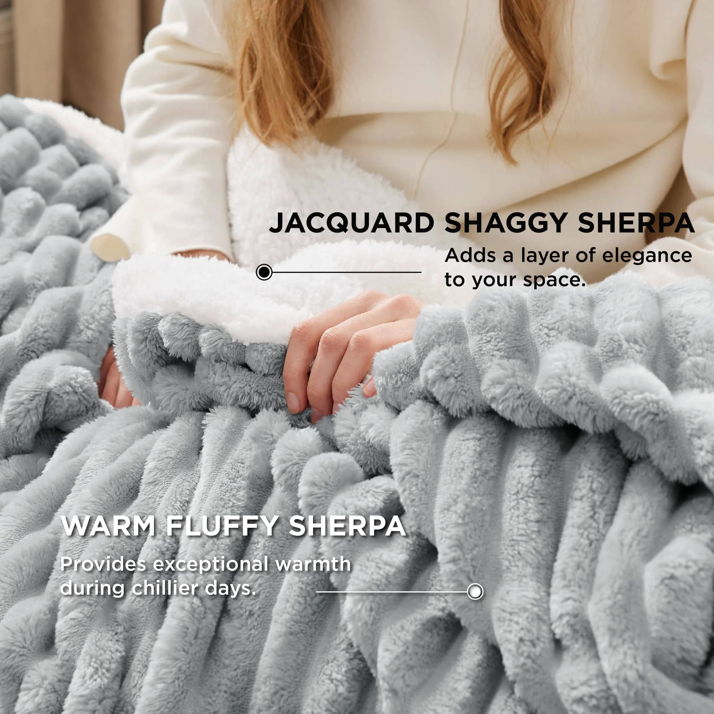 Jacquard Striped Shaggy Sherpa Blanket