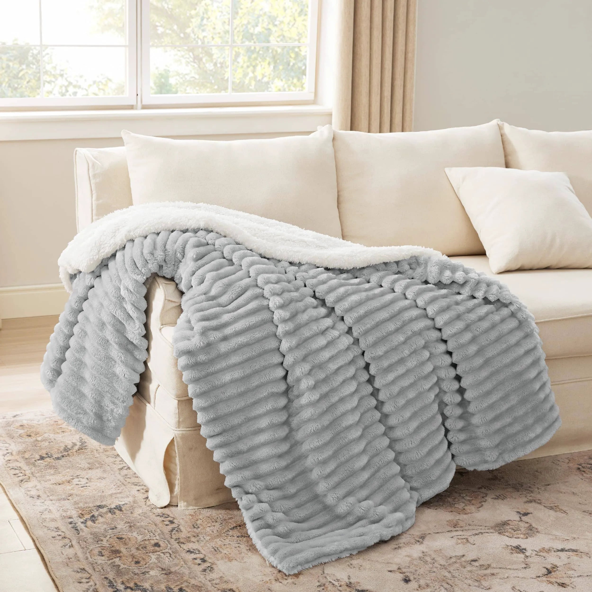 Jacquard Striped Shaggy Sherpa Blanket
