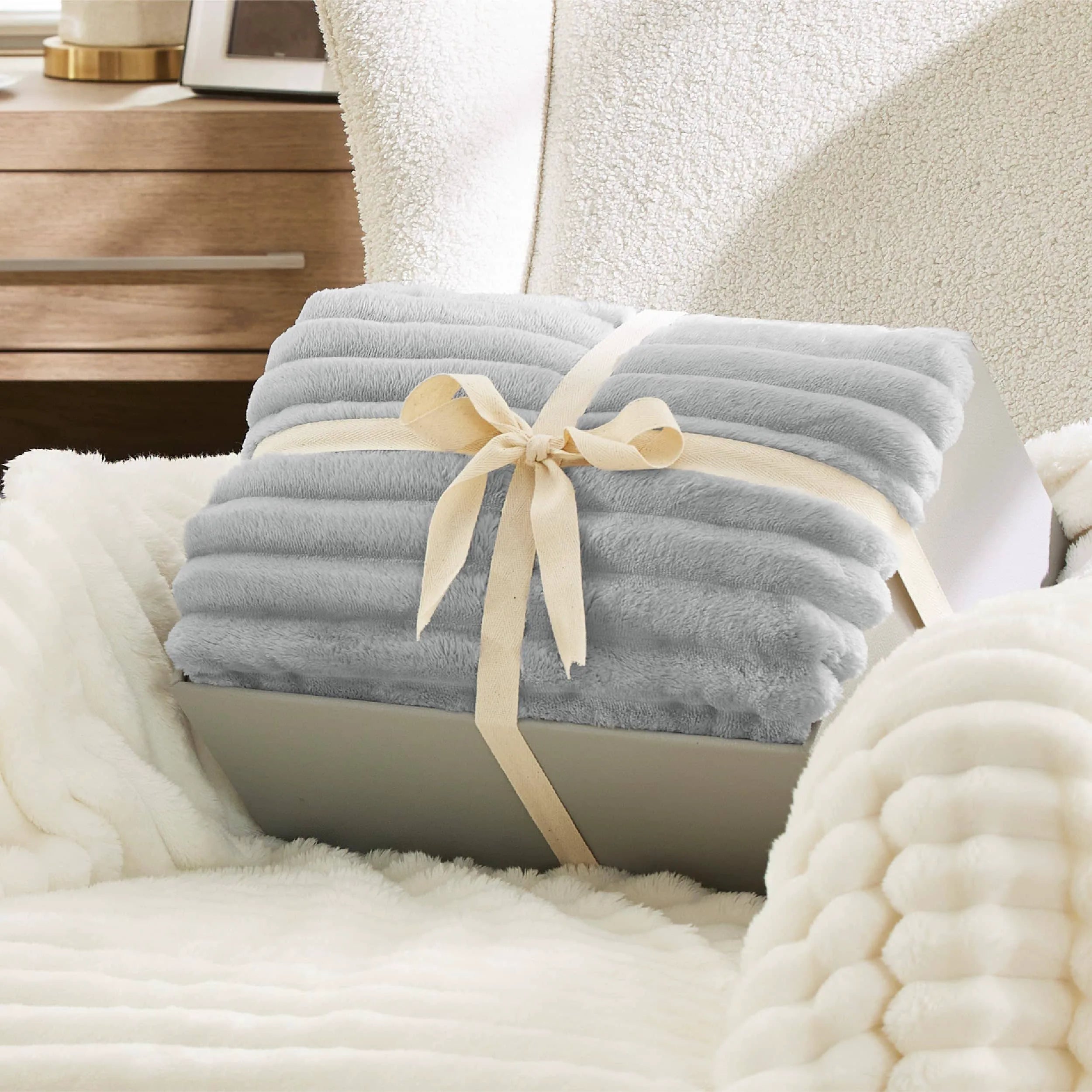 Jacquard Striped Shaggy Sherpa Blanket