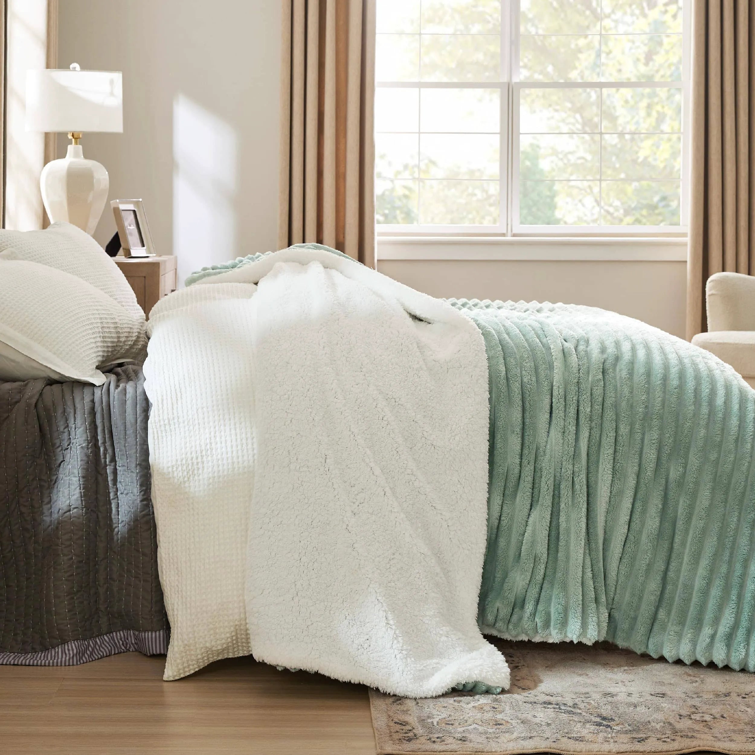 Jacquard Striped Shaggy Sherpa Blanket