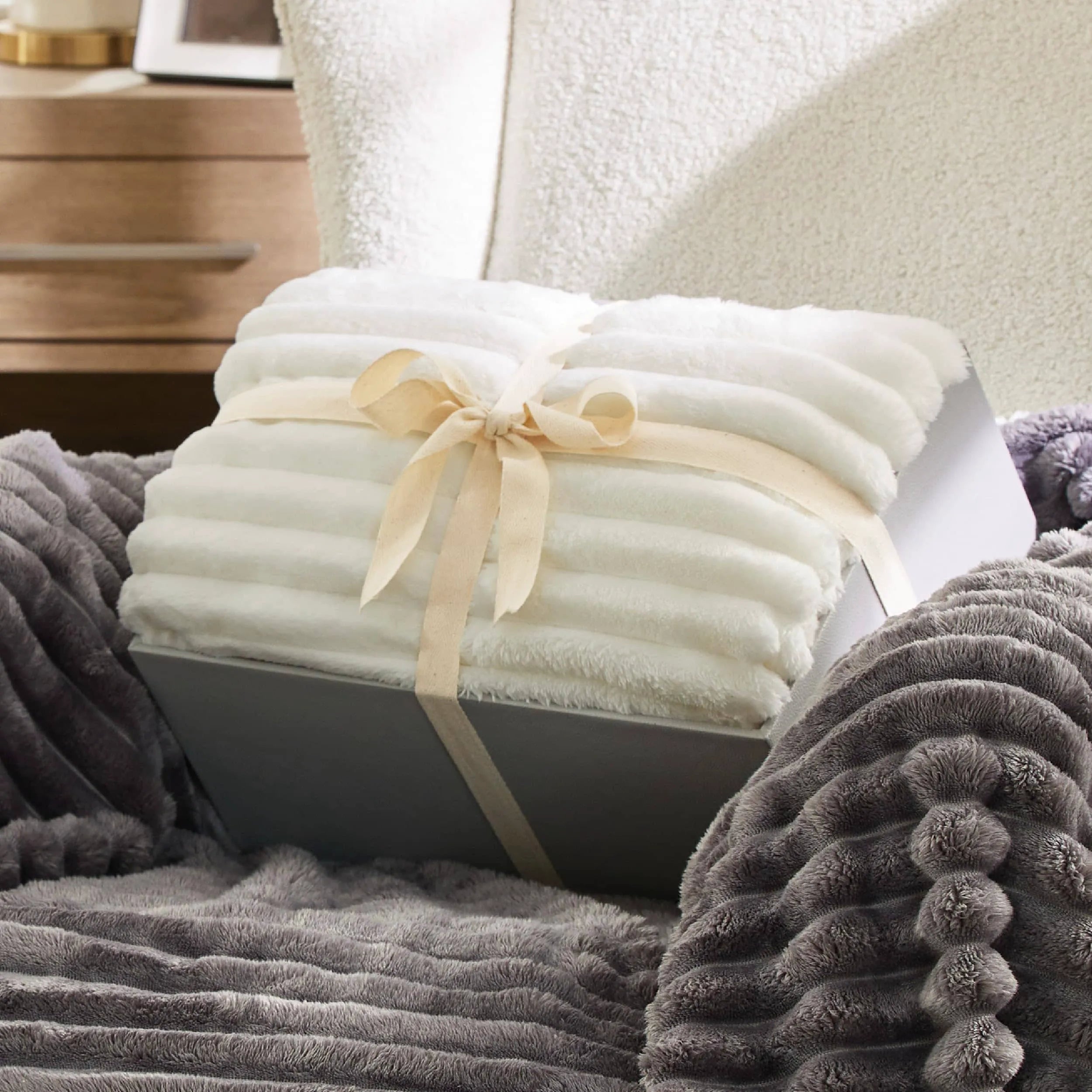 Jacquard Striped Shaggy Sherpa Blanket