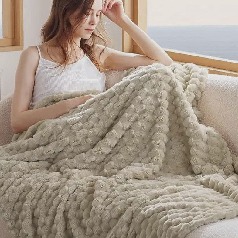 Textured Bubble Flannel Fleece Blanket