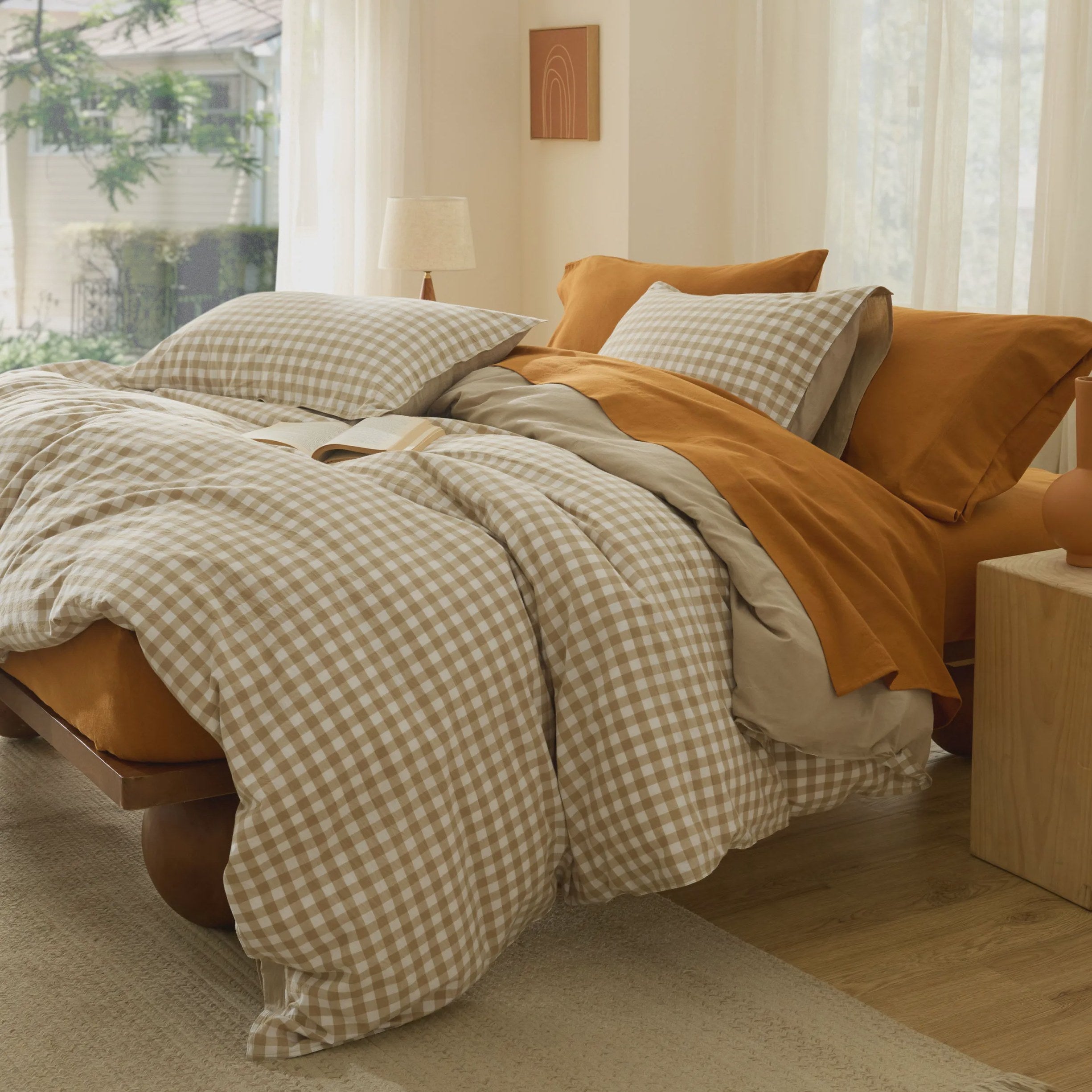 Washed Cotton Gingham Duvet Cover Set