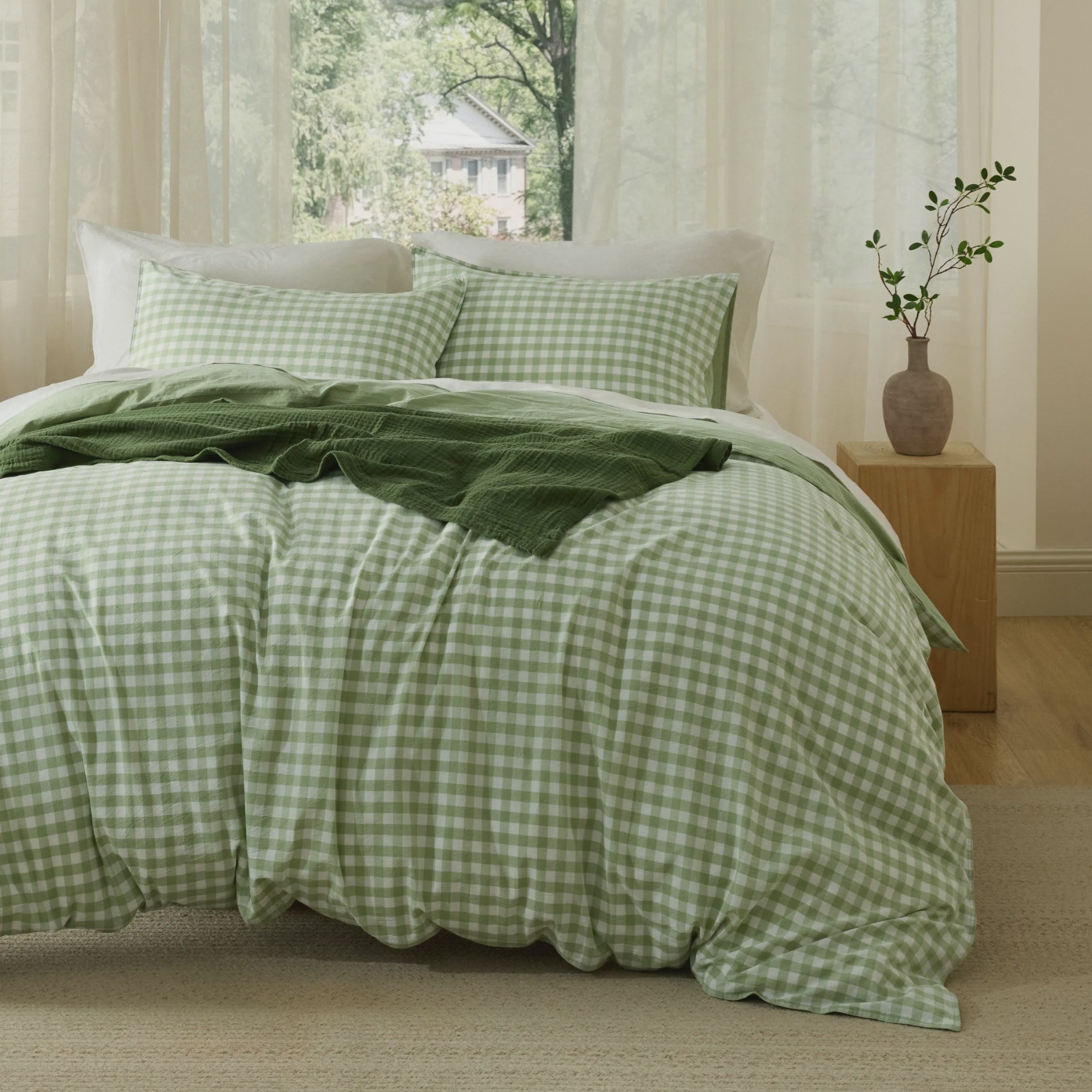 Washed Cotton Gingham Duvet Cover Set