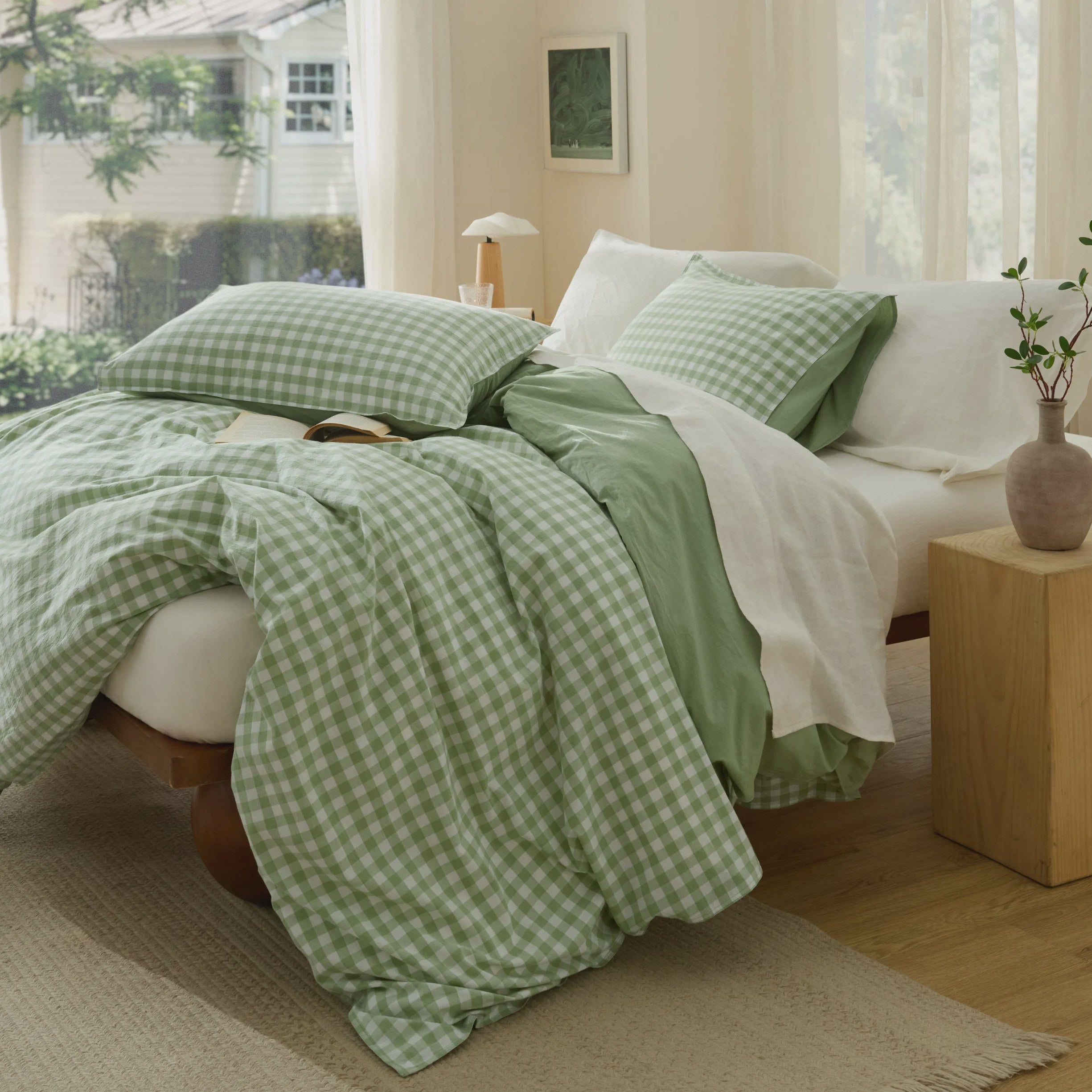 Washed Cotton Gingham Duvet Cover Set