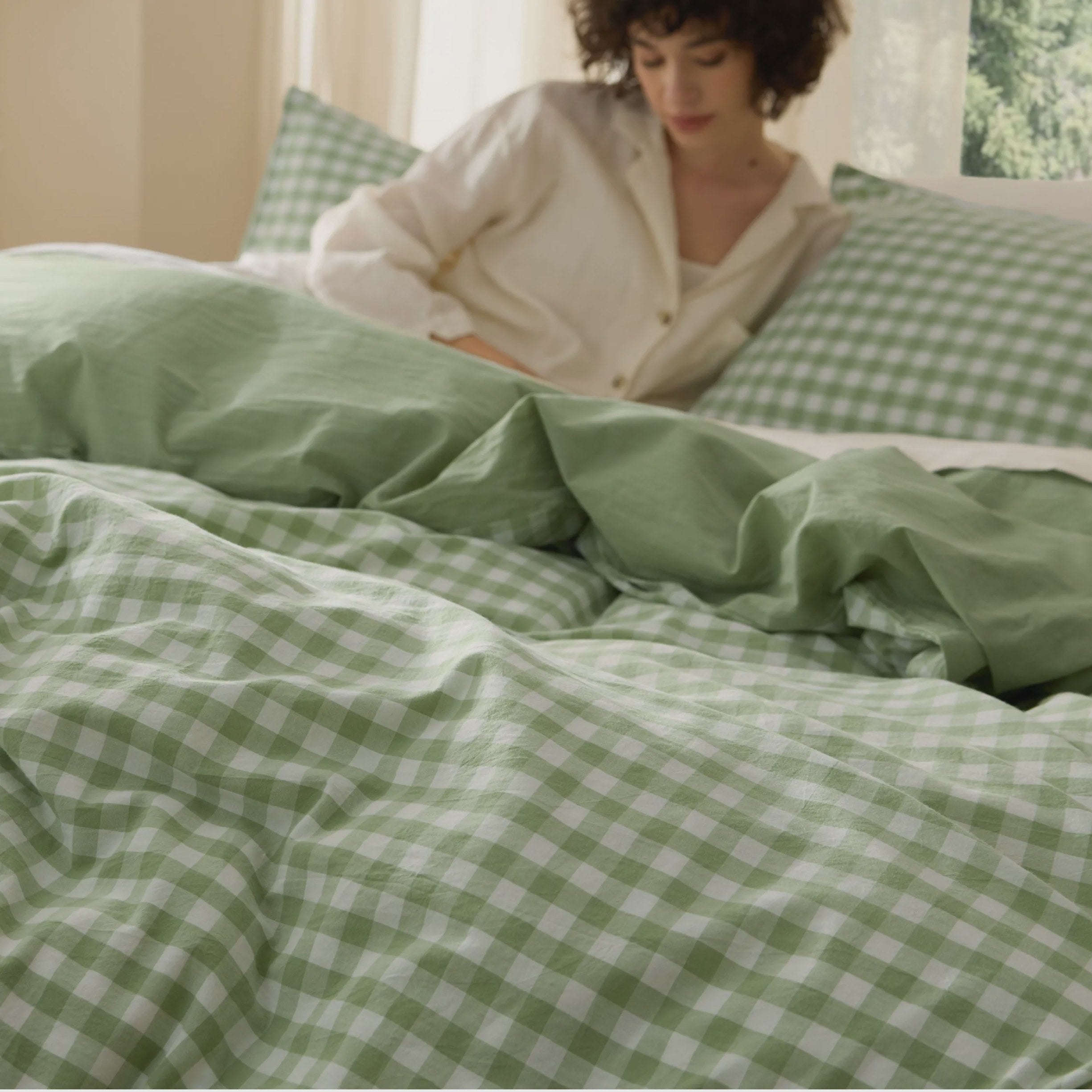 Washed Cotton Gingham Duvet Cover Set