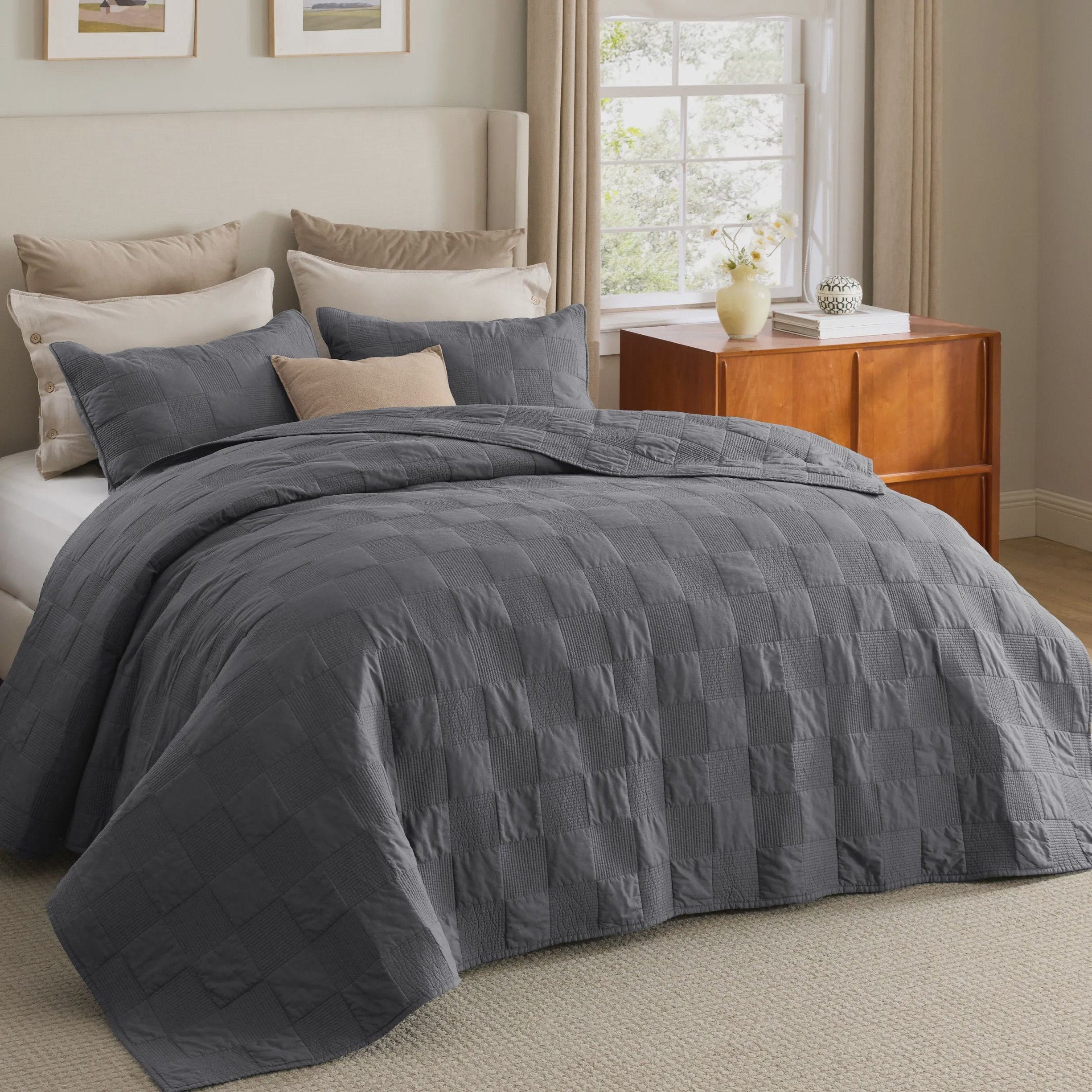 Cotton Checkered Quilt Set