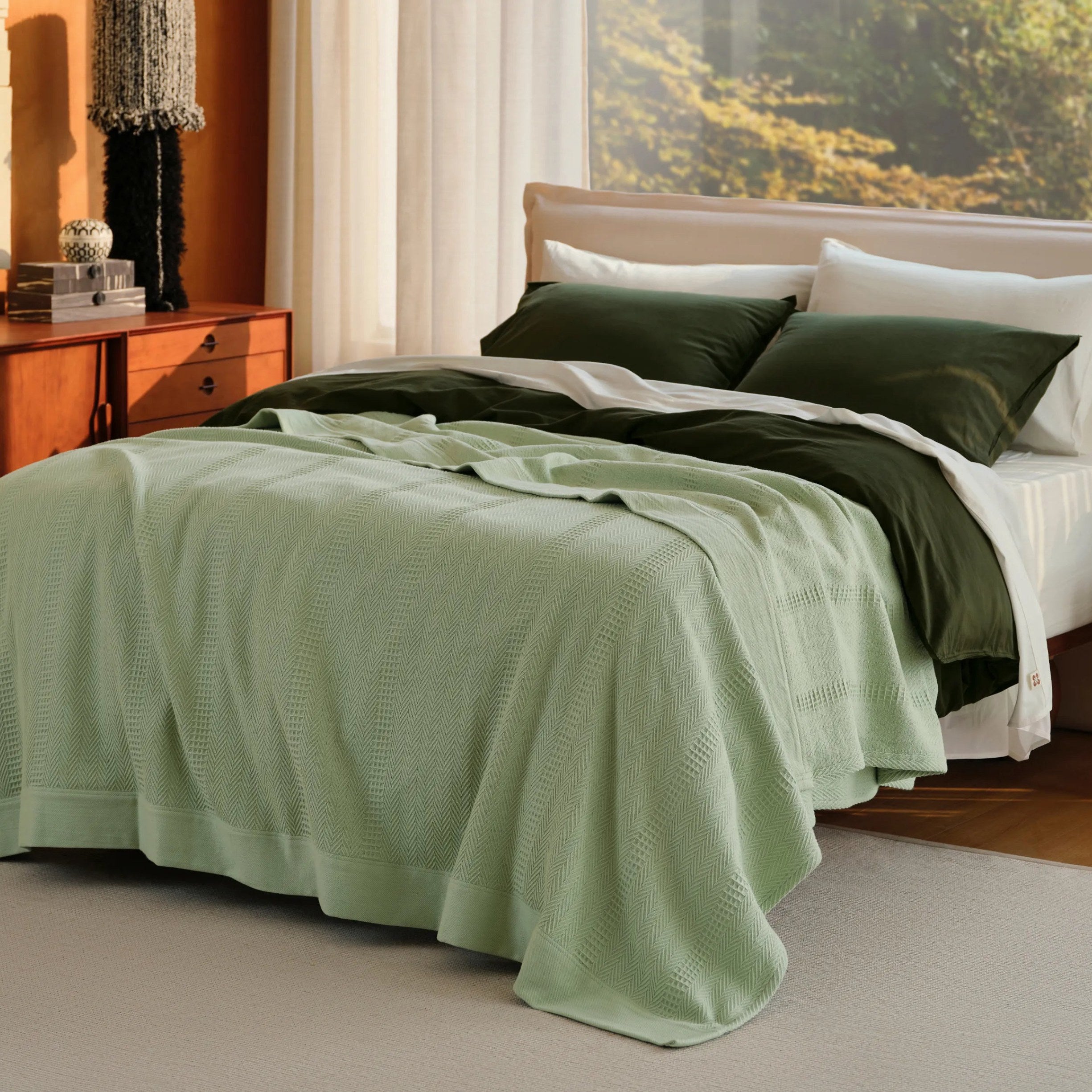 PureWoven™ Organic Cotton Waffle Herringbone Blanket