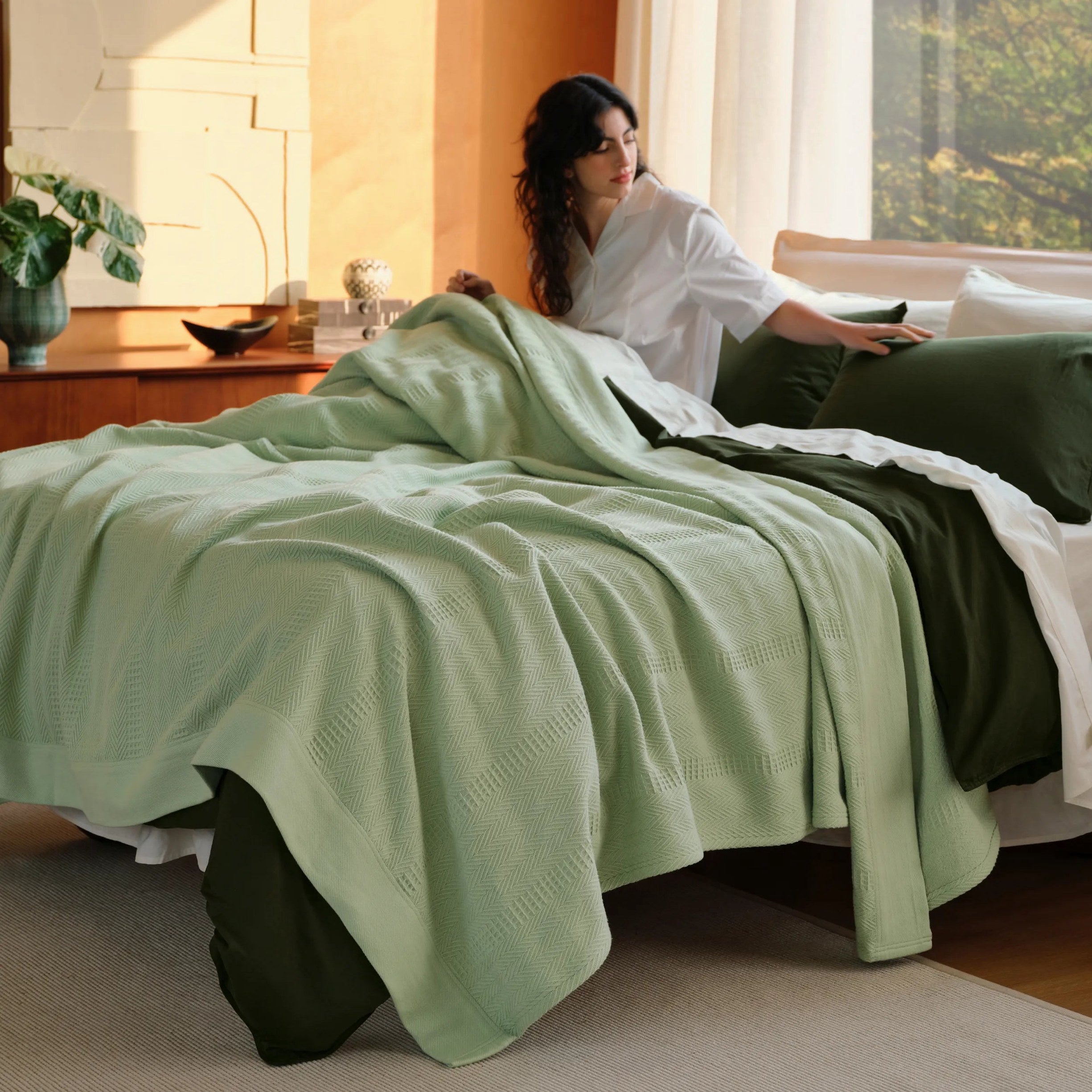 PureWoven™ Organic Cotton Waffle Herringbone Blanket