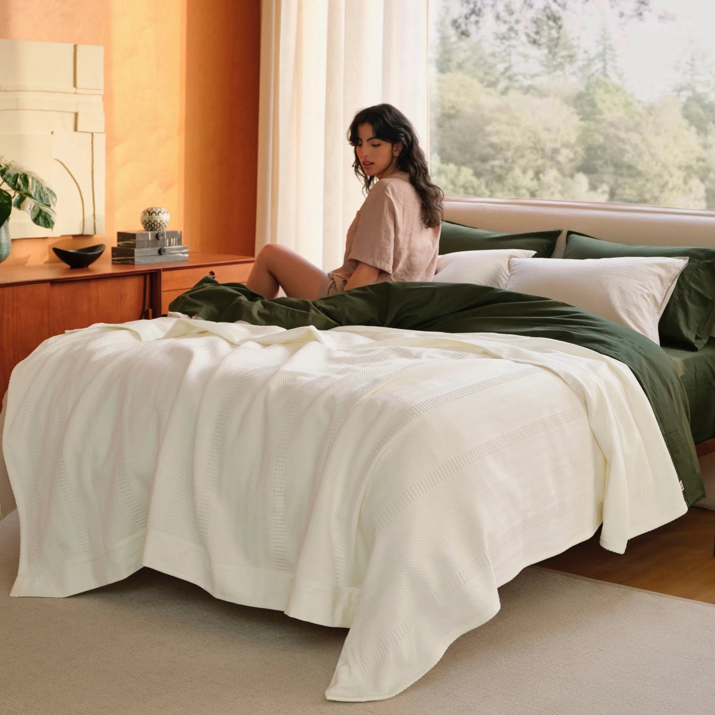 PureWoven™ Organic Cotton Waffle Herringbone Blanket