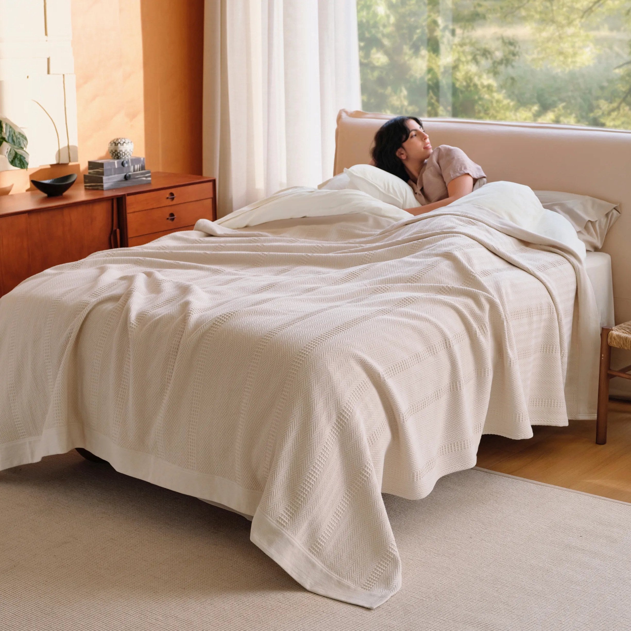 PureWoven™ Organic Cotton Waffle Herringbone Blanket