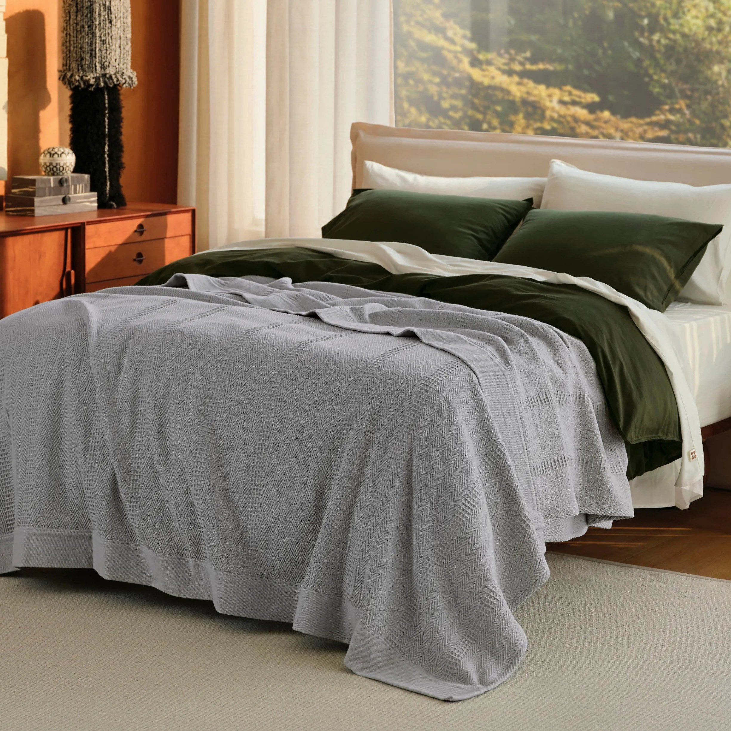 PureWoven™ Organic Cotton Waffle Herringbone Blanket