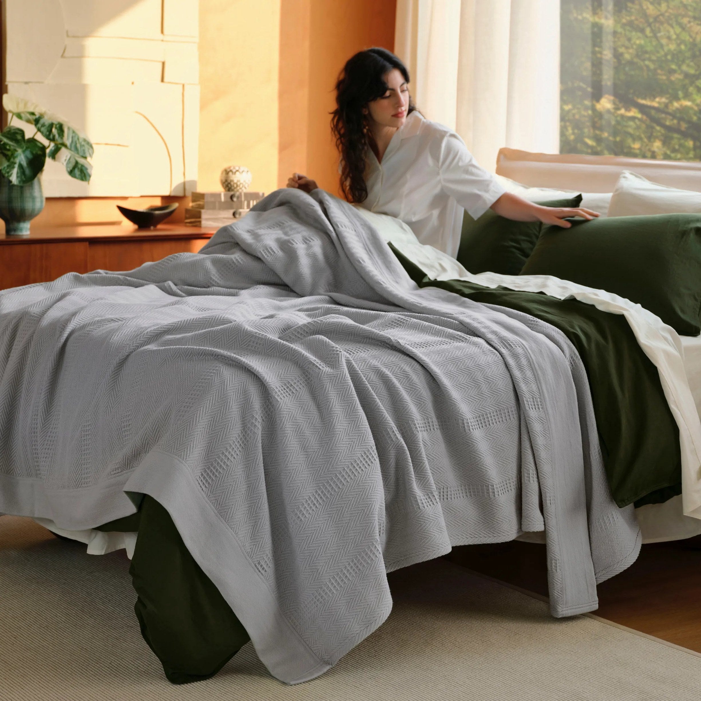PureWoven™ Organic Cotton Waffle Herringbone Blanket
